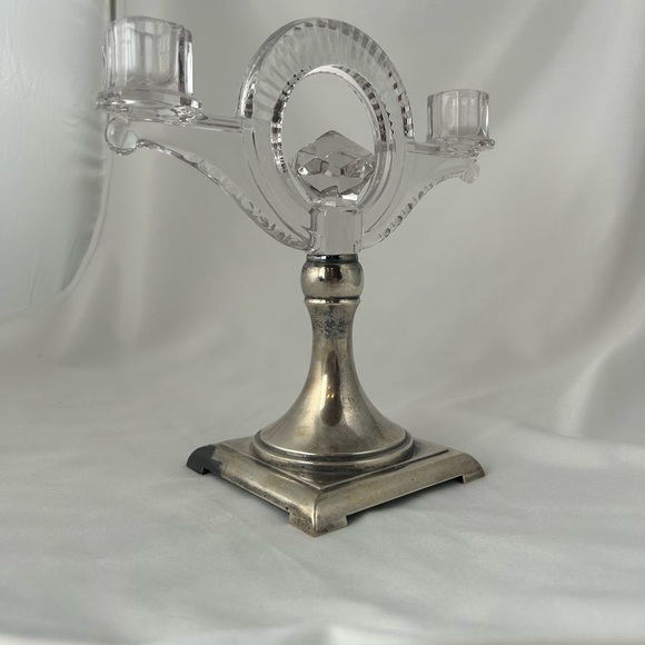 Antique Rare Hawkes Sterling Silver Elegant Glass and Silver Candle Holder - Picture 7 of 12